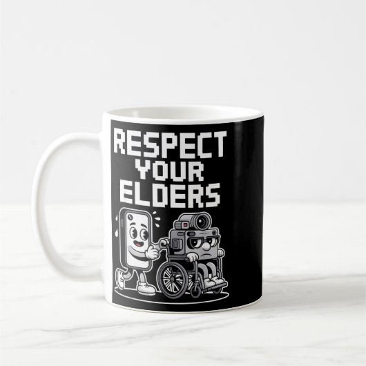 Respect Your Elders Retro Tech Camera Phone Cartoo Koffiemok (Links)