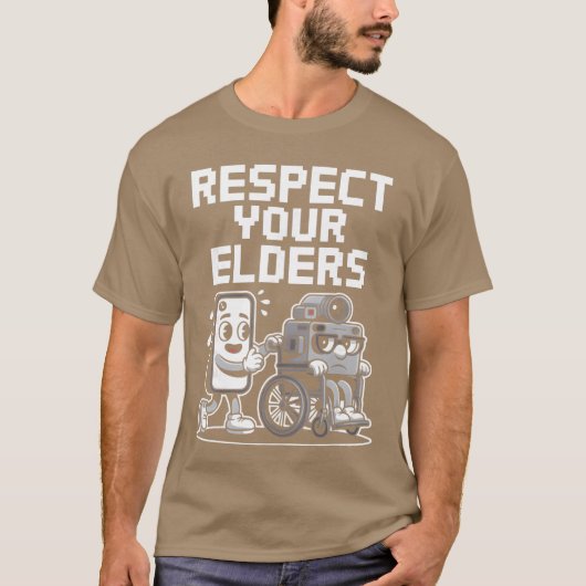 Respect Your Elders Retroech Camera Phone Cartoon  T-shirt (Voorkant)