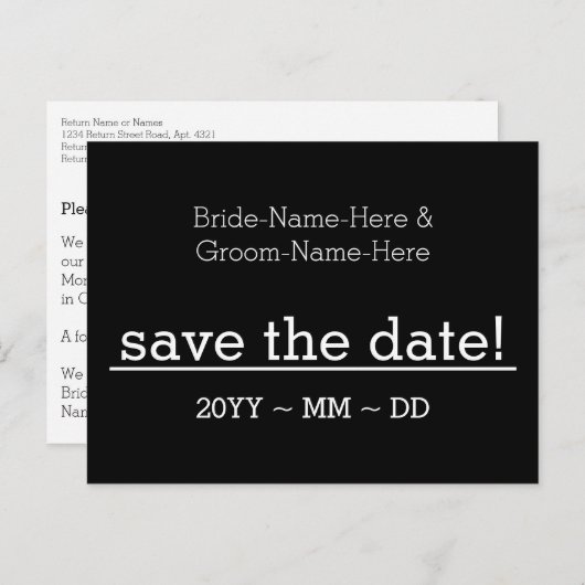 Respectabele "save the date!" Briefkaart (Voorkant / Achterkant)