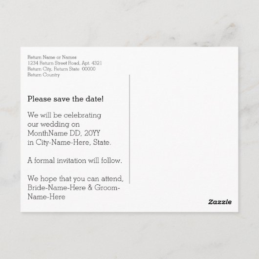 Respectabele "save the date!" Briefkaart (Achterkant)