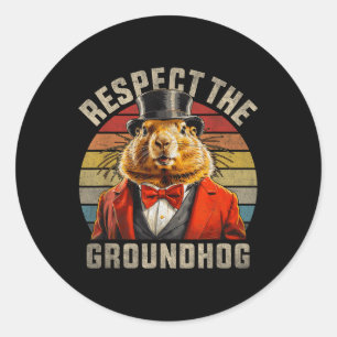Respecteer de Groundhog Ground Hog Retro Sunset Gr Ronde Sticker