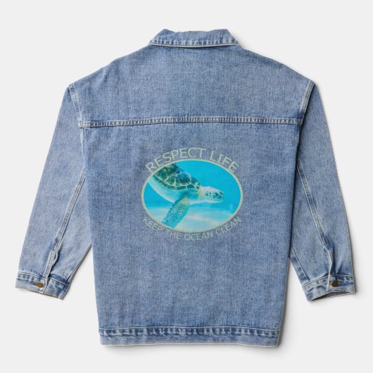 Respecteer het leven, houd de oceaan schoon denim jacket (Achterkant)