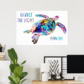 Respecteer het lokale Zee Turtle Tie Dye Beach Quo Poster (Thuiskantoor)