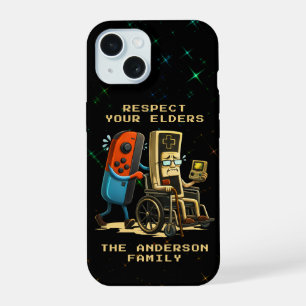 Respecteer Je Ouderen Gaming Controle Retro Grappi iPhone 15 Hoesje
