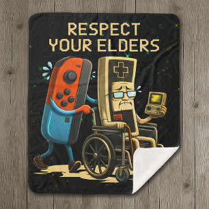 Respecteer je Ouderen Gaming Controle Retro Grappi Sherpa Deken