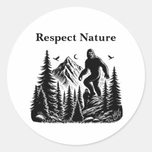 Respecteer Natuur Yeti Bigfoot Ink Art Ronde Sticker