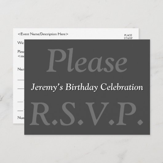 Respectvol en elegant "Please R.S.V.P." Briefkaart (Voorkant / Achterkant)