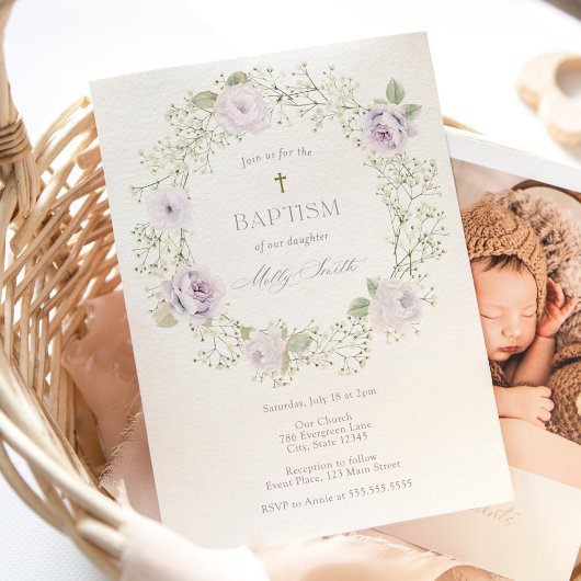 Respiration de Bébé et Roses Violettes Invitation