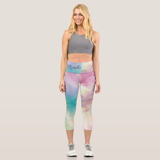 "Respire" Aquarelle Yoga Leggings (Recto)