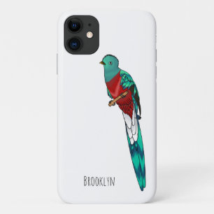 Resplendent quetzal-vogel cartoon illustratie iPhone 11 hoesje