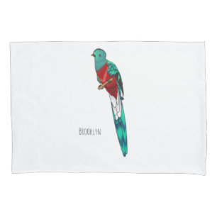 Resplendent quetzal-vogel cartoon illustratie kussensloop