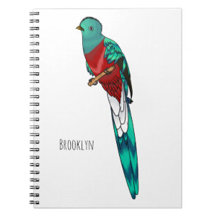Resplendent quetzal-vogel cartoon illustratie notitieboek