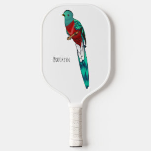 Resplendent quetzal-vogel cartoon illustratie pickleball paddle