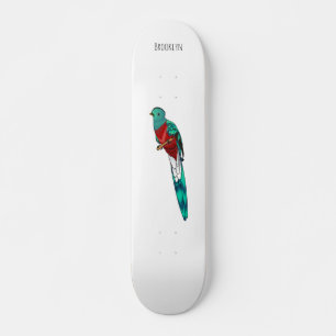 Resplendent quetzal-vogel cartoon illustratie skateboard