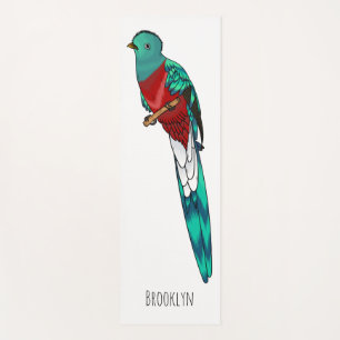 Resplendent quetzal-vogel cartoon illustratie yogamat