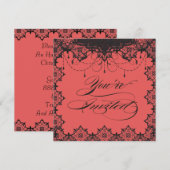 Resplendent Romance Lace Coral Invitation Kaart (Voorkant / Achterkant)