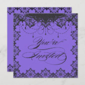 Resplendent Romance Lace Paarse Uitnodiging (Voorkant / Achterkant)