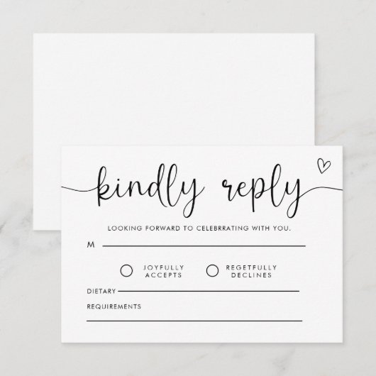 Response, Wedding Insert Card, Simple Rsvp Kaartje (Voorkant / Achterkant)