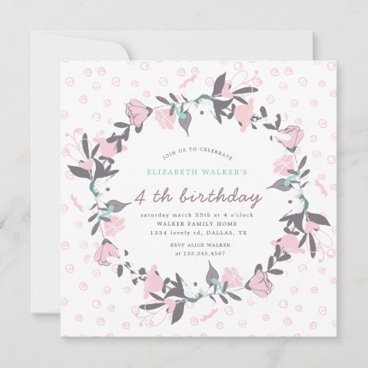 Ressort floral brush wreath Invitation Anniversair (Devant)