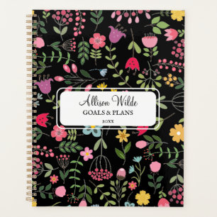 Ressort pour motif floral Fleur sauvage sur noir