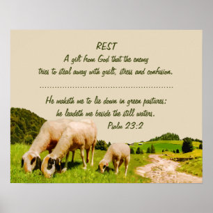 Rest Inspirerend Psalm 23:2 Citaat Poster