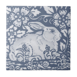 Rest Rabbit Blue White Botanical Dedham Delft Tegeltje