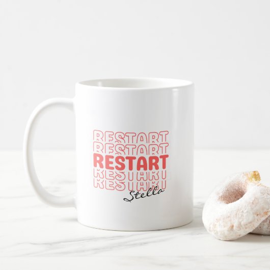 Restart Coral Wavy Retro Custom Name Text Koffiemok (Met donut)