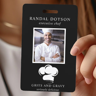 Restaurant Black White Chef Pet Foto ID Badge