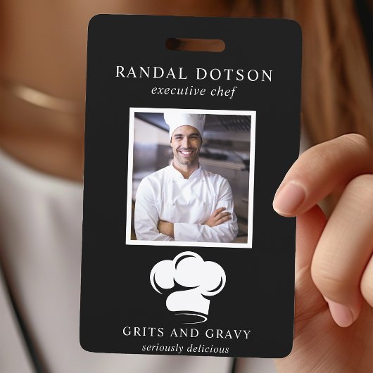 Restaurant Black White Chef Pet Foto ID Badge