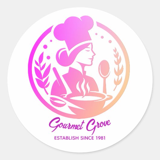 Restaurant Branding Sticker - Vrouw Chef Logo (Voorkant)