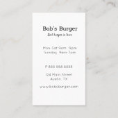 Restaurant Burger Loyalty carte de visite (Dos)
