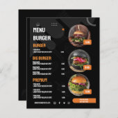 Restaurant Burger Noir Élégant Menu Invitation (Devant / Derrière)