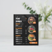 Restaurant Burger Noir Élégant Menu Invitation (Debout devant)