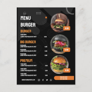 Restaurant Burger Noir Élégant Menu Invitation