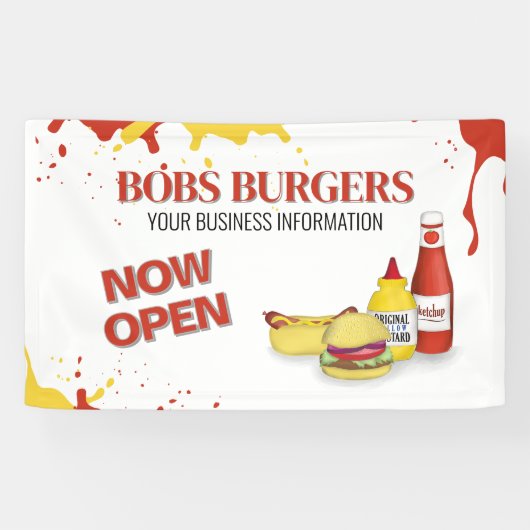 Restaurant Business Open Hamburger Sign Spandoek (Horizontaal)