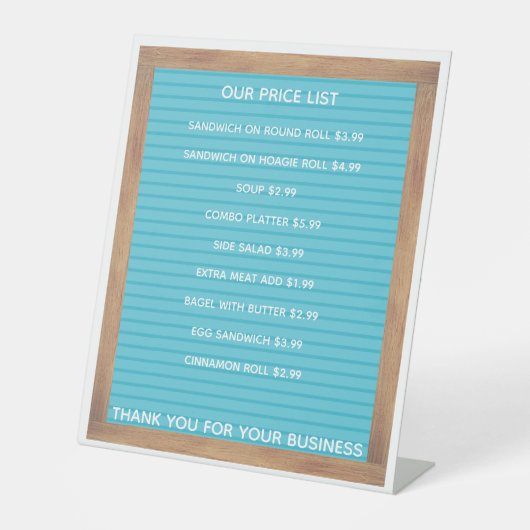 Restaurant Cafe Koffiewinkel Prijslijst Pedes Reclamebord Met Voetstuk (Voorkant)