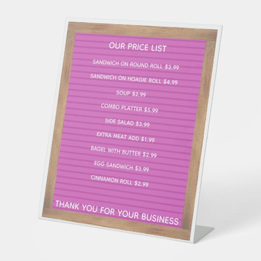Restaurant Cafe Koffiewinkel Prijslijst Pedes Reclamebord Met Voetstuk (Voorkant)