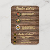 restaurant carte de visite avec entrées (Dos)