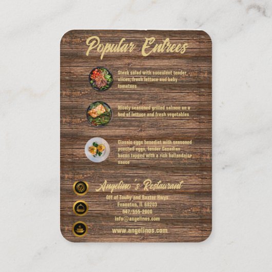 restaurant carte de visite avec entrées (Dos)