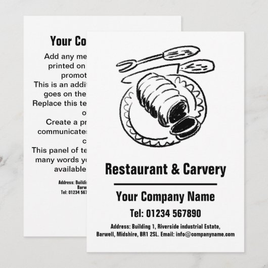 Restaurant & Carvery Cartoon Design Kaart (Voorkant / Achterkant)
