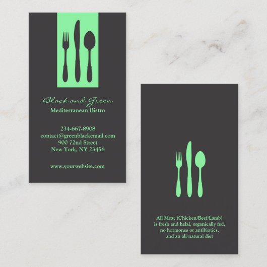 Restaurant Chef Carte de visite de restauration (Devant / Derrière)