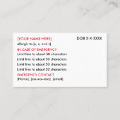 Restaurant d'allergie alimentaire et carte ICE (Dos)