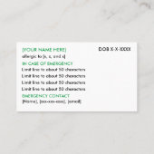 Restaurant d'allergie alimentaire et carte ICE (Dos)