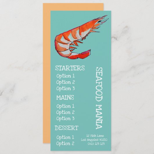 Restaurant de fruits de mer menu de dîner de poiss (Devant / Derrière)