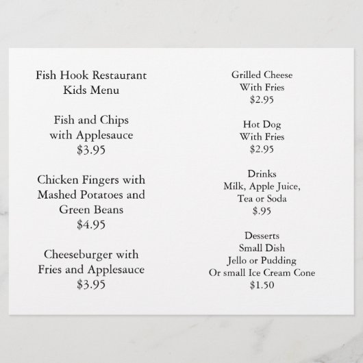 Restaurant Fournitures Menu Enfants Coloriage Pack (Devant)