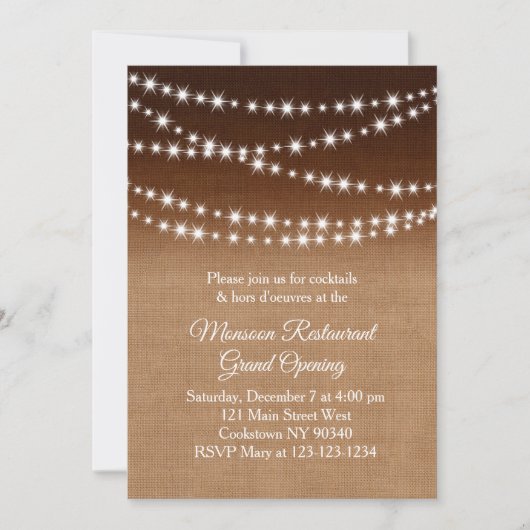 Restaurant Grand Opening Twinkle Lights burlap Kaart (Voorkant)
