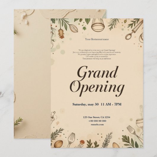 Restaurant Grand Ouverture Invitation (Devant / Derrière)