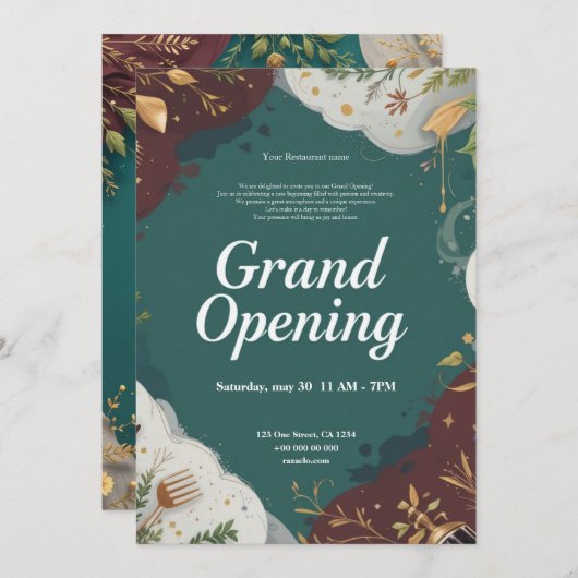 Restaurant Grand Ouverture Invitation (Devant / Derrière)