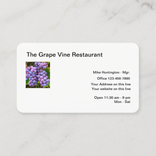 Restaurant Grape Vine Thema Visitekaartje (Voorkant)