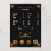 Restaurant Indien Élégant Menu Plat Bordure Dorée (Devant)